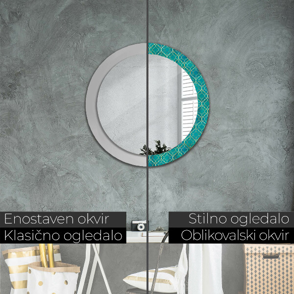 Round decorative mirror Green and gold composition