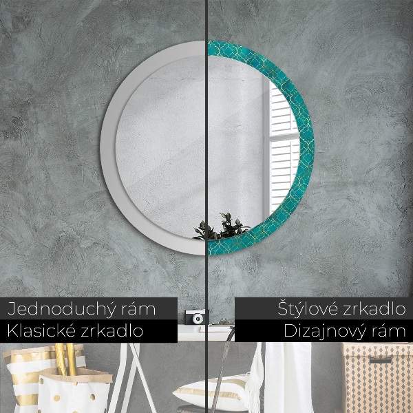 Round decorative mirror Green and gold composition