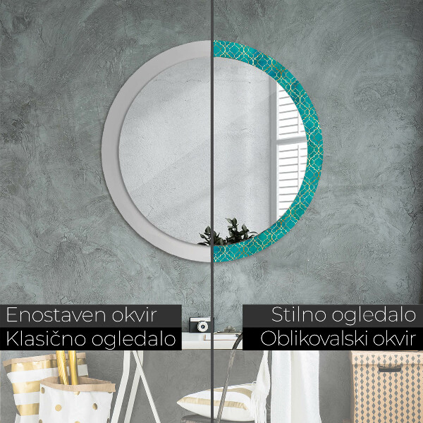 Round decorative mirror Green and gold composition
