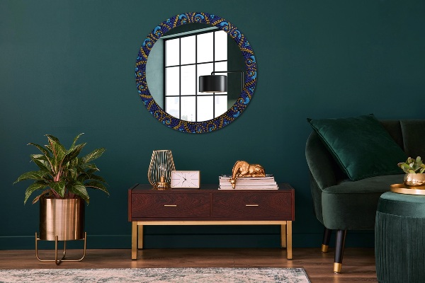 Round mirror frame with print Decorative composition