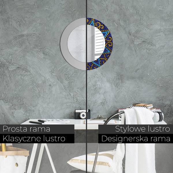 Round mirror frame with print Decorative composition