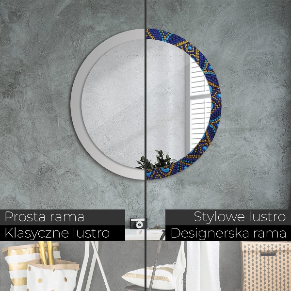 Round mirror frame with print Decorative composition