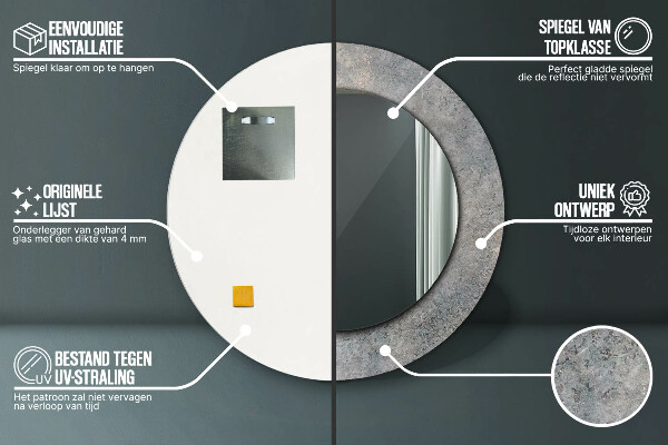 Round mirror frame with print Vintage concrete