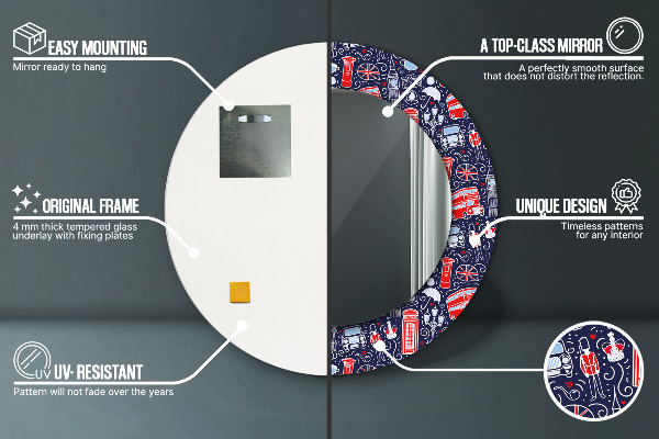 Round mirror frame with print London symbol