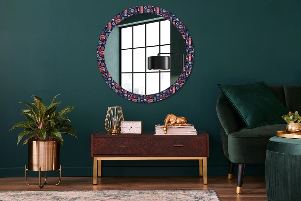 Round mirror frame with print London symbol