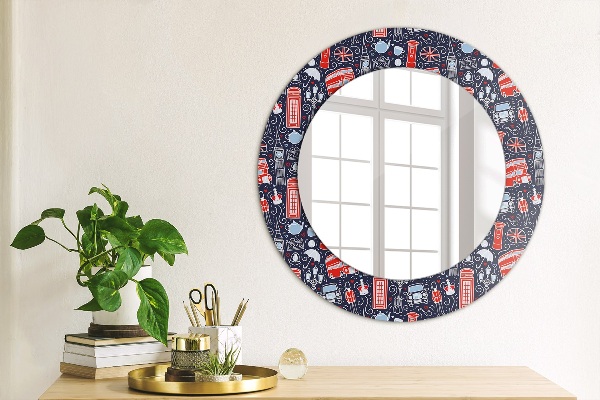Round mirror frame with print London symbol