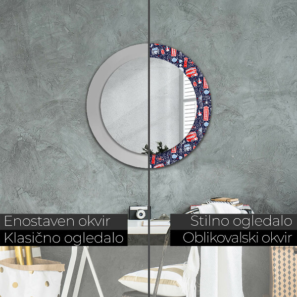 Round mirror frame with print London symbol