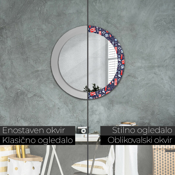 Round mirror frame with print London symbol