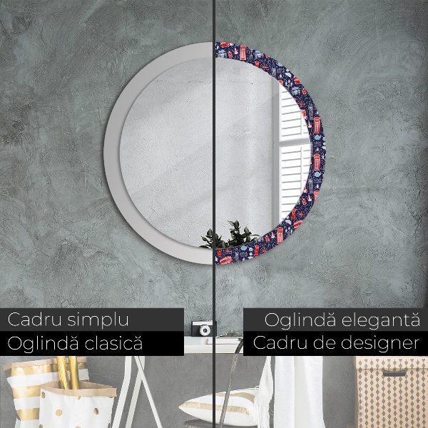 Round mirror frame with print London symbol