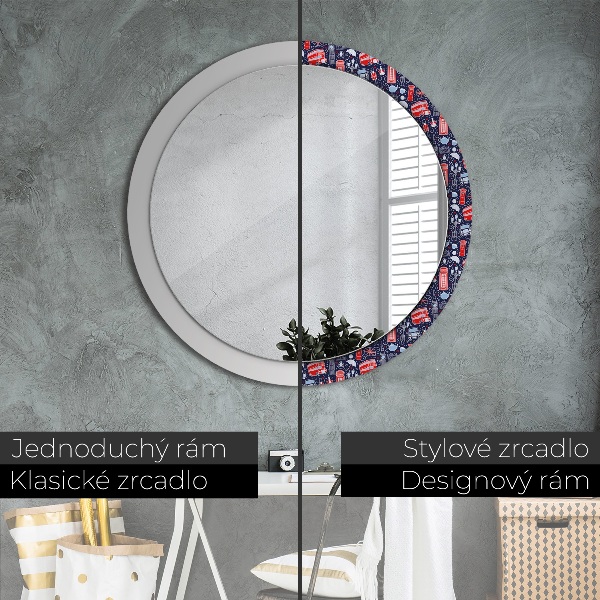 Round mirror frame with print London symbol
