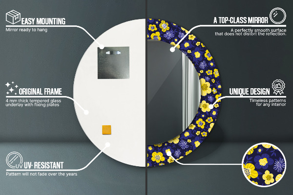 Round mirror frame with print Sweet small flowers