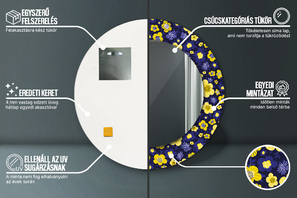 Round mirror frame with print Sweet small flowers