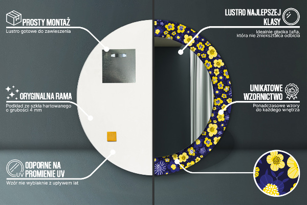 Round mirror frame with print Sweet small flowers