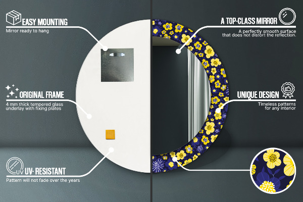 Round mirror frame with print Sweet small flowers