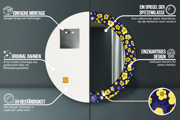 Round mirror frame with print Sweet small flowers