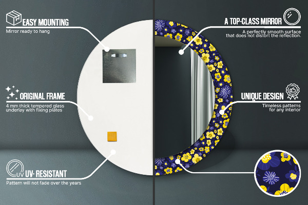 Round mirror frame with print Sweet small flowers