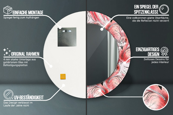 Round mirror frame with print Flaming pattern