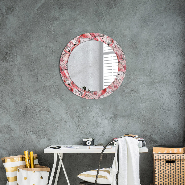 Round mirror frame with print Flaming pattern