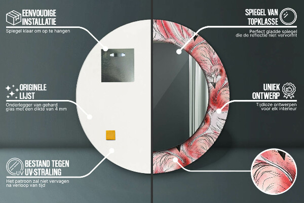 Round mirror frame with print Flaming pattern