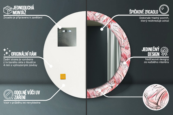 Round mirror frame with print Flaming pattern