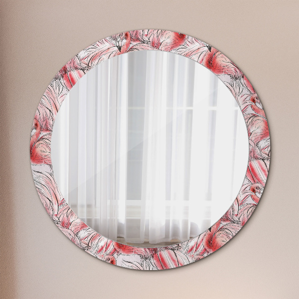 Round mirror frame with print Flaming pattern