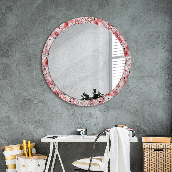 Round mirror frame with print Flaming pattern