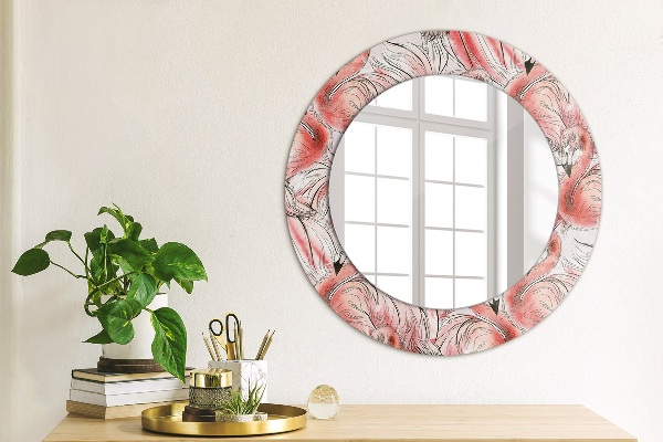 Round mirror frame with print Flaming pattern