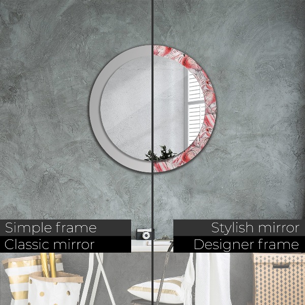 Round mirror frame with print Flaming pattern