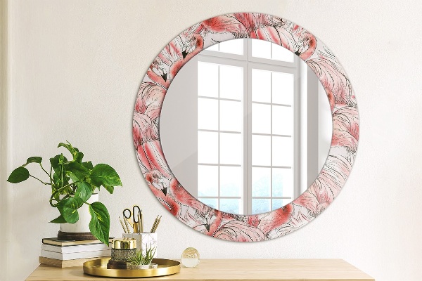 Round mirror frame with print Flaming pattern