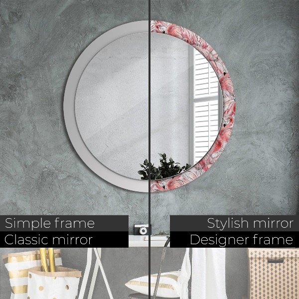 Round mirror frame with print Flaming pattern
