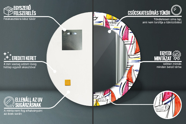 Round printed mirror Łódź on the lake