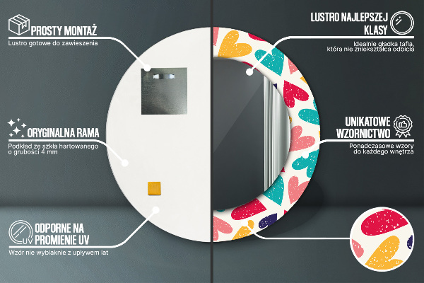 Round printed mirror Colorful hearts