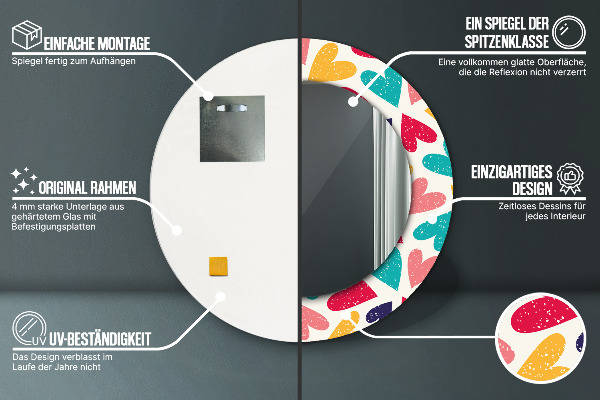 Round printed mirror Colorful hearts