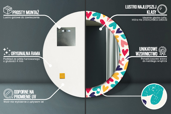 Round printed mirror Colorful hearts