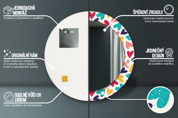 Round printed mirror Colorful hearts