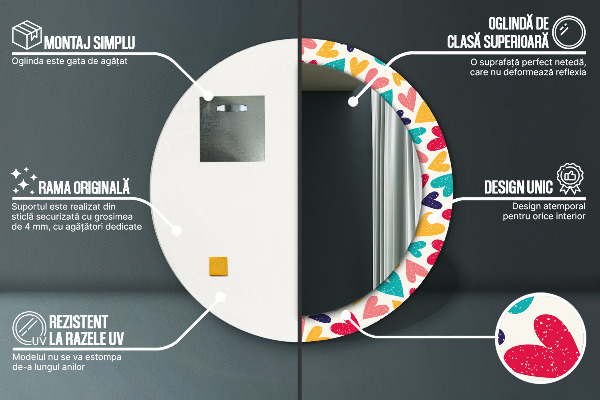 Round printed mirror Colorful hearts