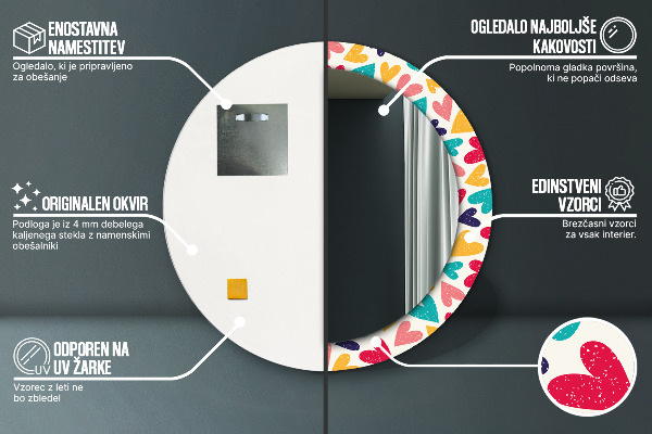 Round printed mirror Colorful hearts