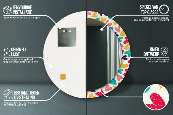 Round printed mirror Colorful hearts