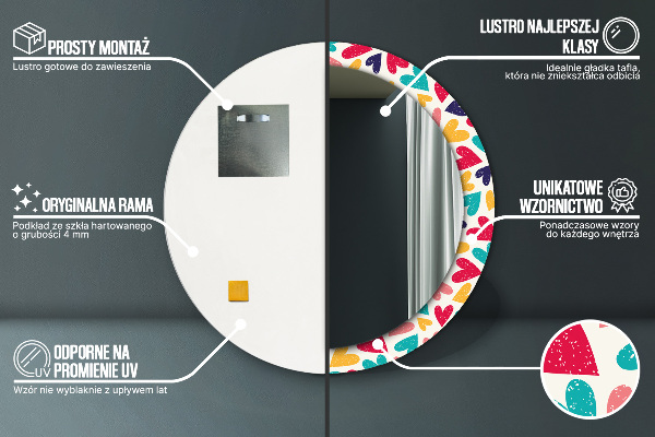 Round printed mirror Colorful hearts