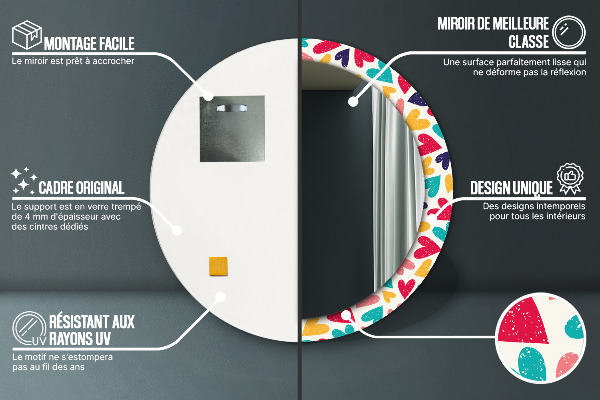 Round printed mirror Colorful hearts