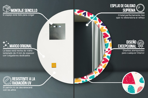 Round printed mirror Colorful hearts