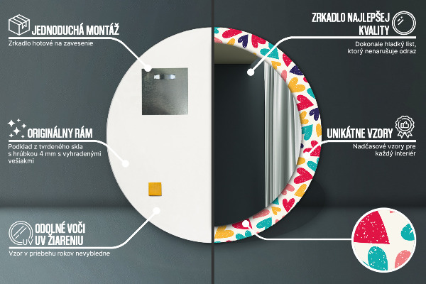 Round printed mirror Colorful hearts