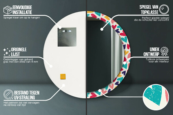 Round printed mirror Colorful hearts