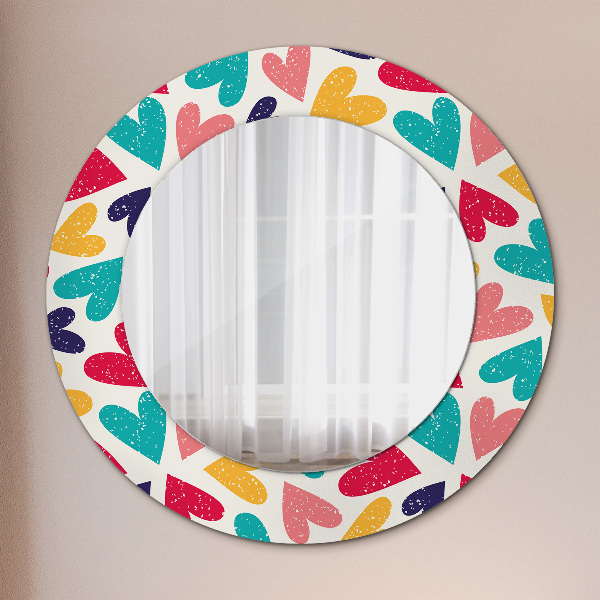 Round printed mirror Colorful hearts