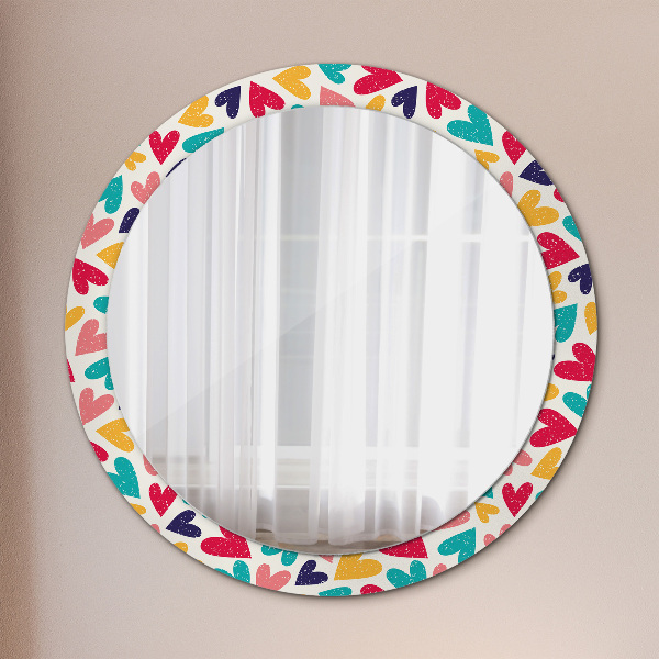 Round printed mirror Colorful hearts