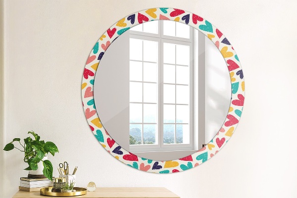 Round printed mirror Colorful hearts