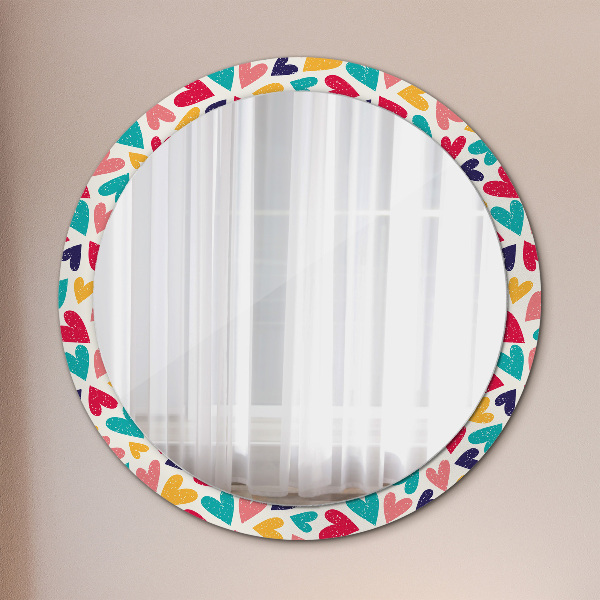 Round printed mirror Colorful hearts