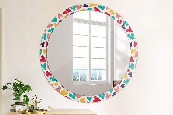 Round printed mirror Colorful hearts