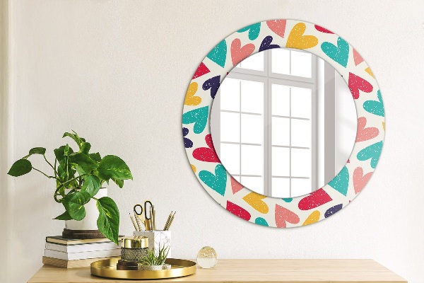 Round printed mirror Colorful hearts