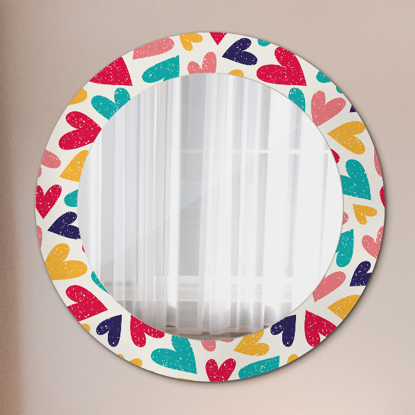 Round printed mirror Colorful hearts